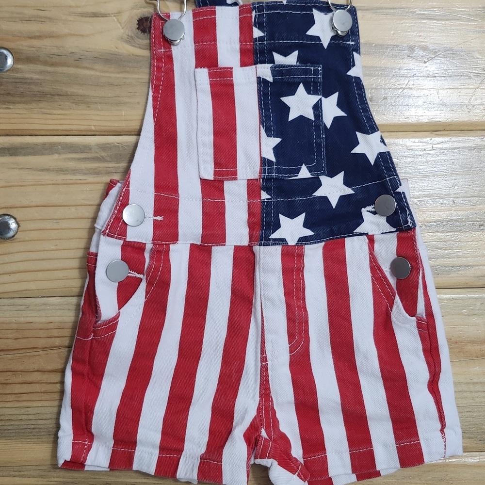 Sparkle In Pink Patriotic Stars and Stripes Kids Overalls Size Med 3T
